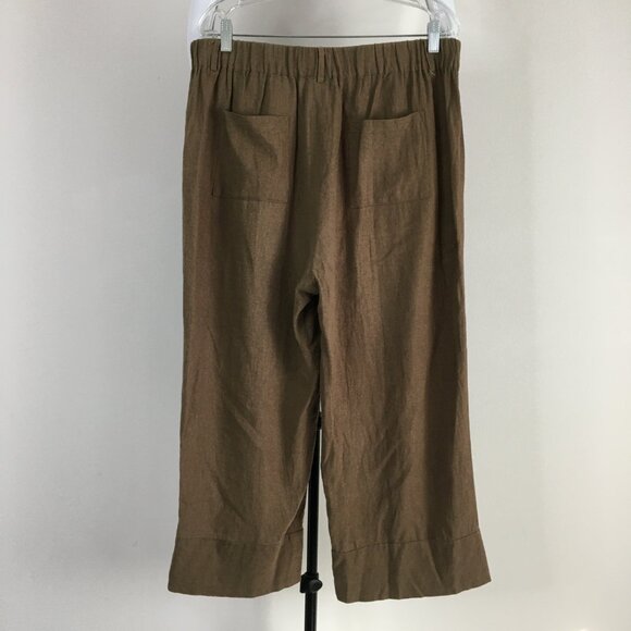 J by JOIE Brown Linen Blend Wide Leg Crop/Ankle Pant - Picture 7 of 12